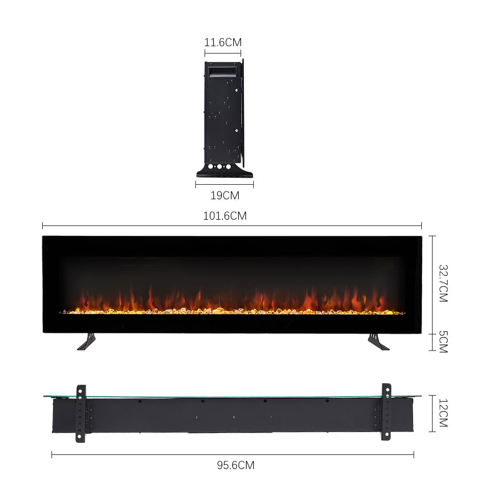 40/50/60 Inch Best Modern LED Electric Fireplace Heater Wall-mounted with Tempered Glass & Remote and 9 Flame Colours 0