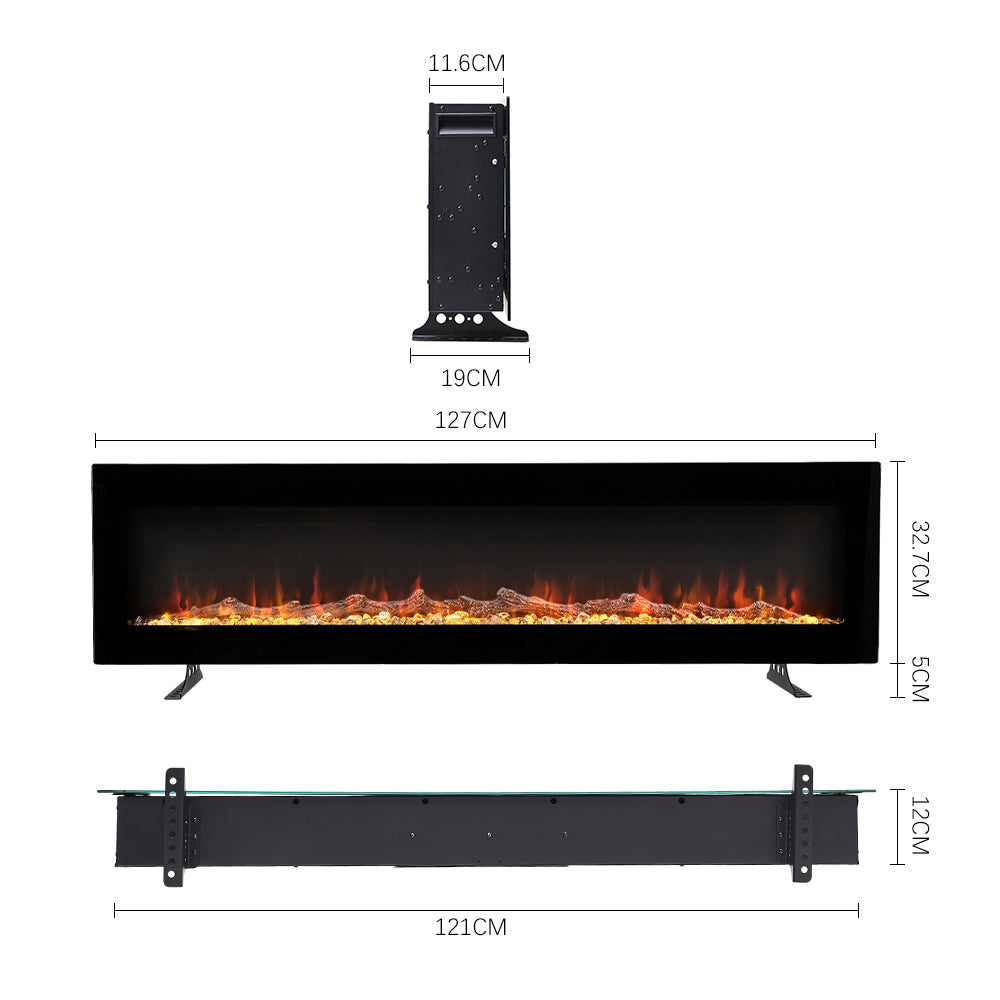 40/50/60 Inch Best Modern LED Electric Fireplace Heater Wall-mounted with Tempered Glass & Remote and 9 Flame Colours 7