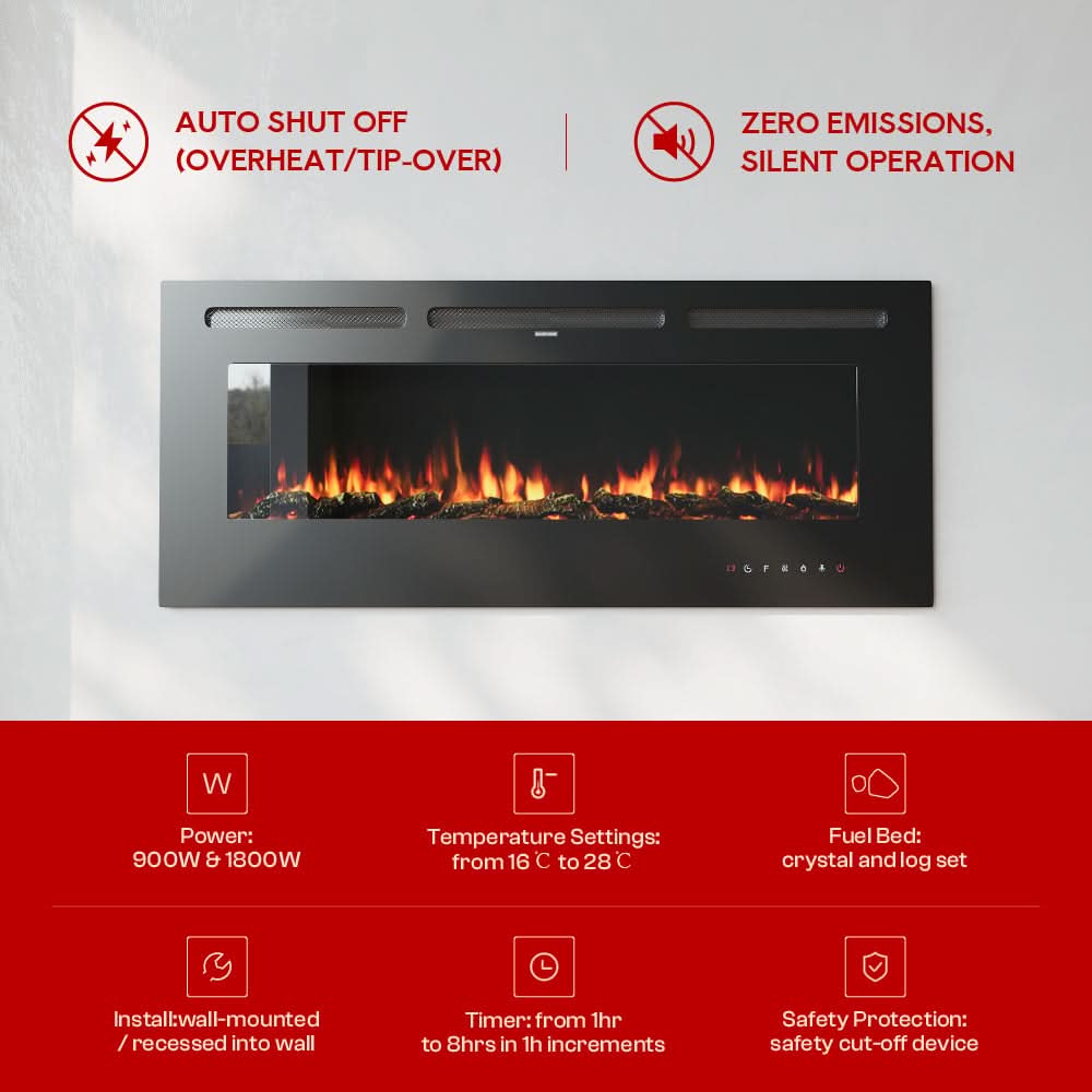 40 Inch Insert/Wall Mounted Electric Fireplace with Crystal Decor and Remote Control 5