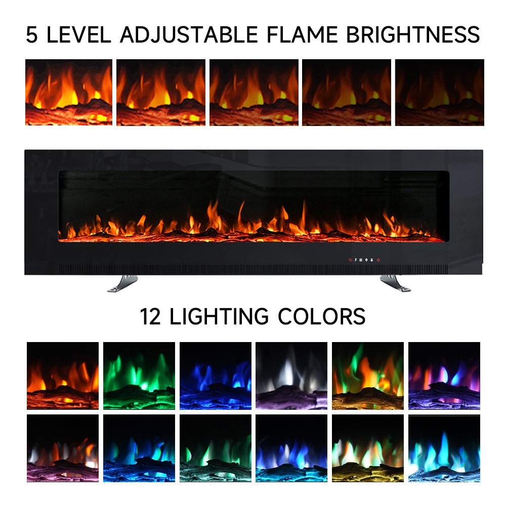 50/60/72 Inch Best Modern LED Electric Fireplace Inserts with Colour and Brightness Setting Wall Mounted 7