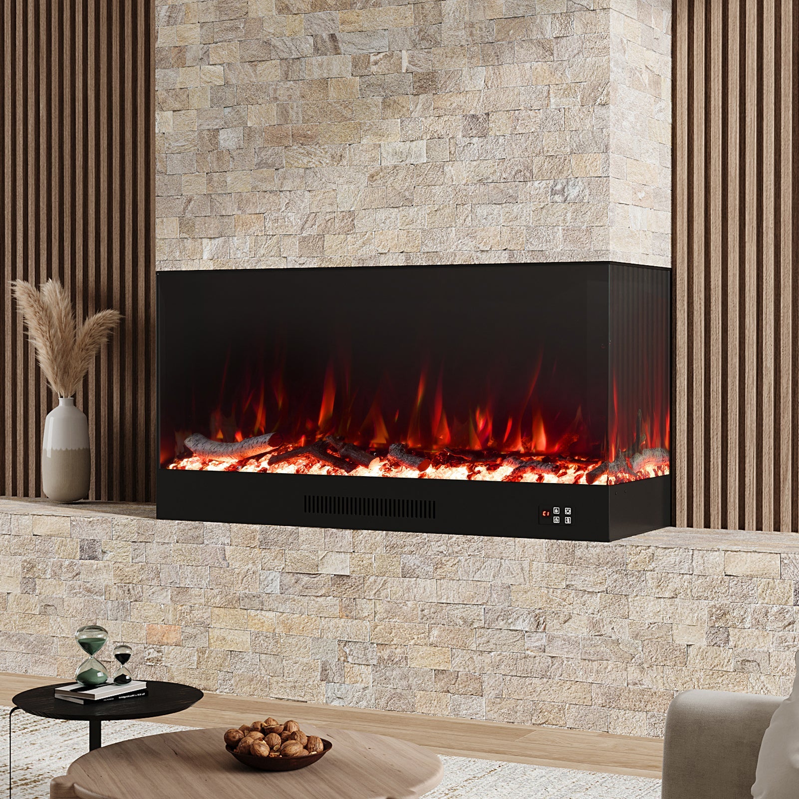 60 Inch Modern Recessed Electric Fireplace with Remote 0
