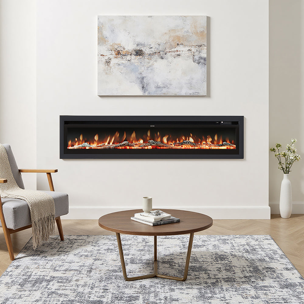 70/80 Inch Recessed & Wall Mounted & Freestanding LED Electric Fireplace with 12 Flame Colours 1
