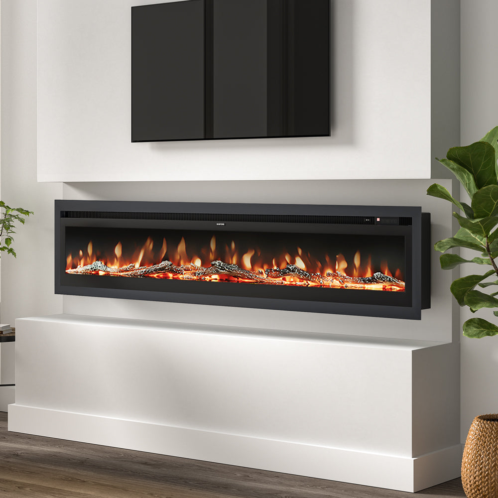 70/80 Inch Recessed & Wall Mounted & Freestanding LED Electric Fireplace with 12 Flame Colours 5