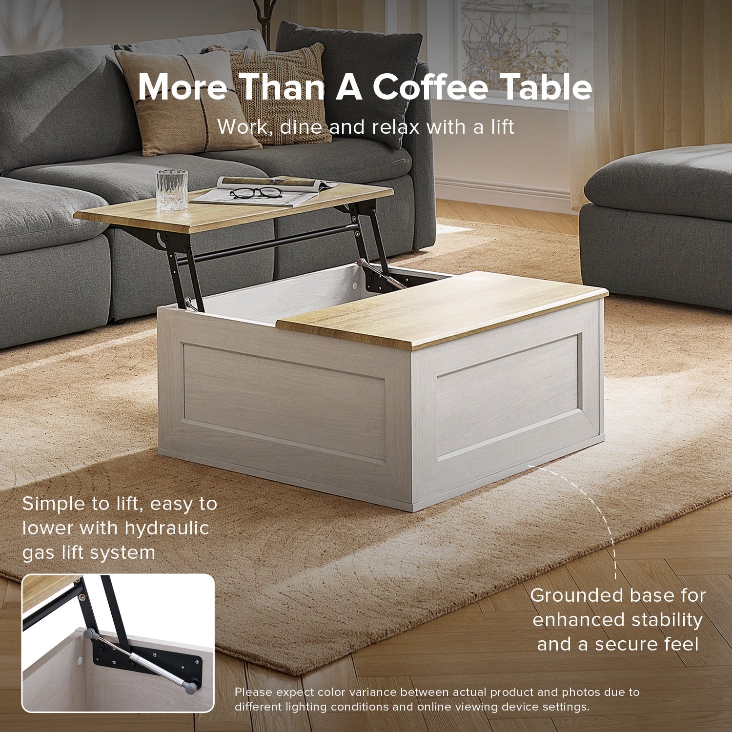 Kura lift-top storage coffee table in White Oak-effect finish — MOKURRA