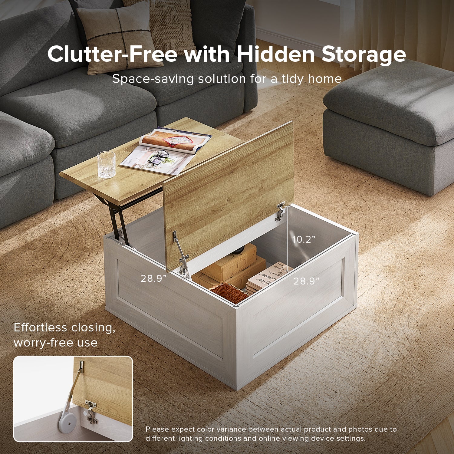 Kura lift-top storage coffee table in White Oak-effect finish — MOKURRA