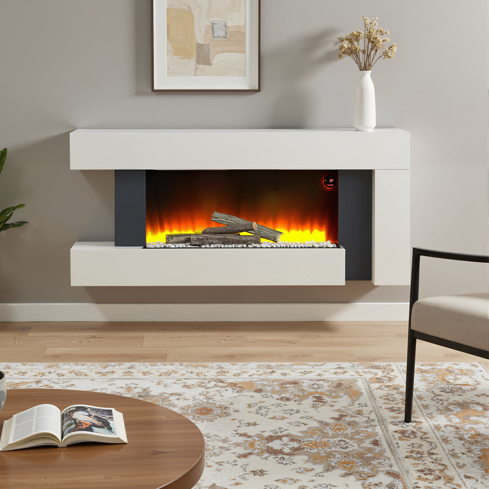 C-Framed Freestanding Electric Fireplace with Adjustable Flame Brightness 2