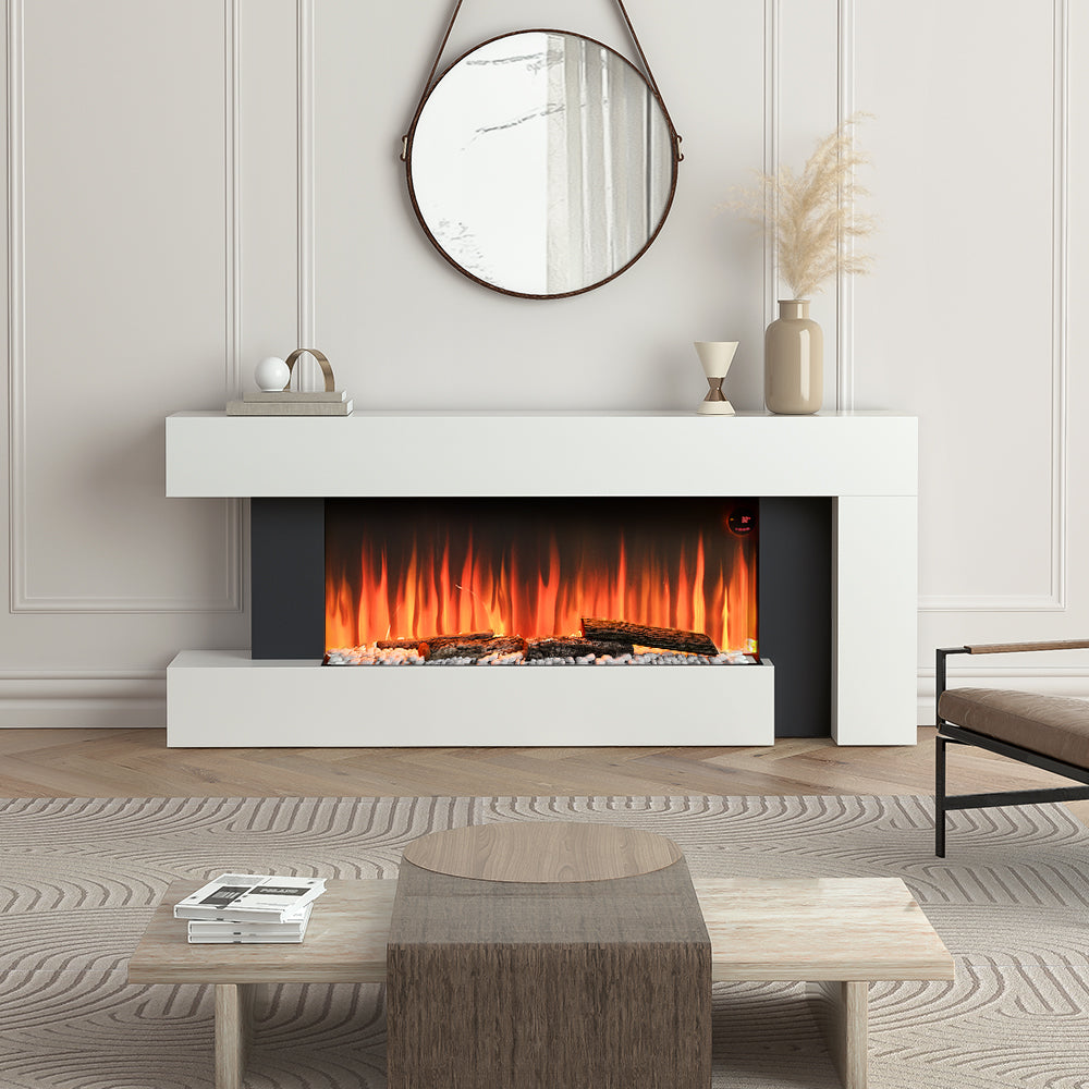 C-Framed Freestanding Electric Fireplace with Adjustable Flame Brightness 3