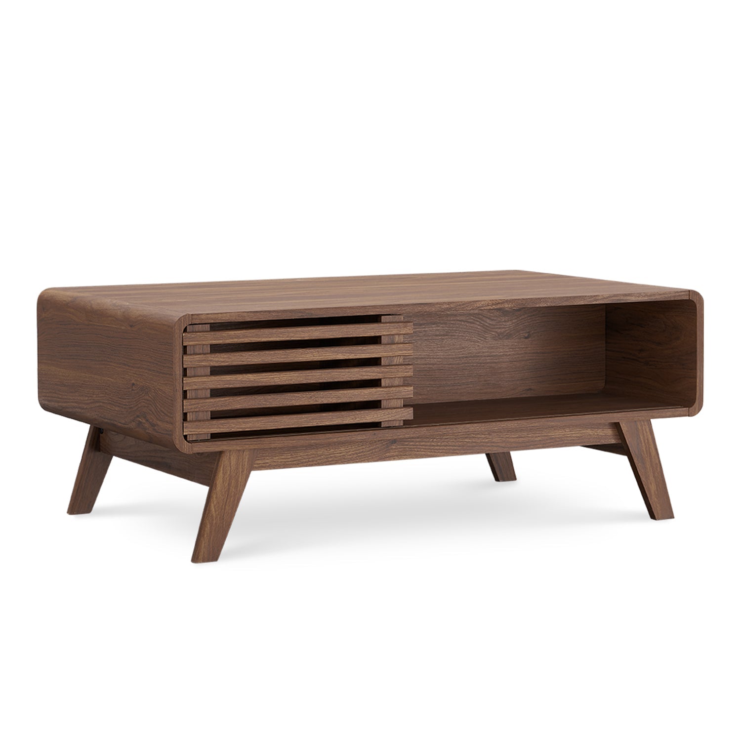 Kanso storage coffee table in walnut-effect finish — MOKURRA