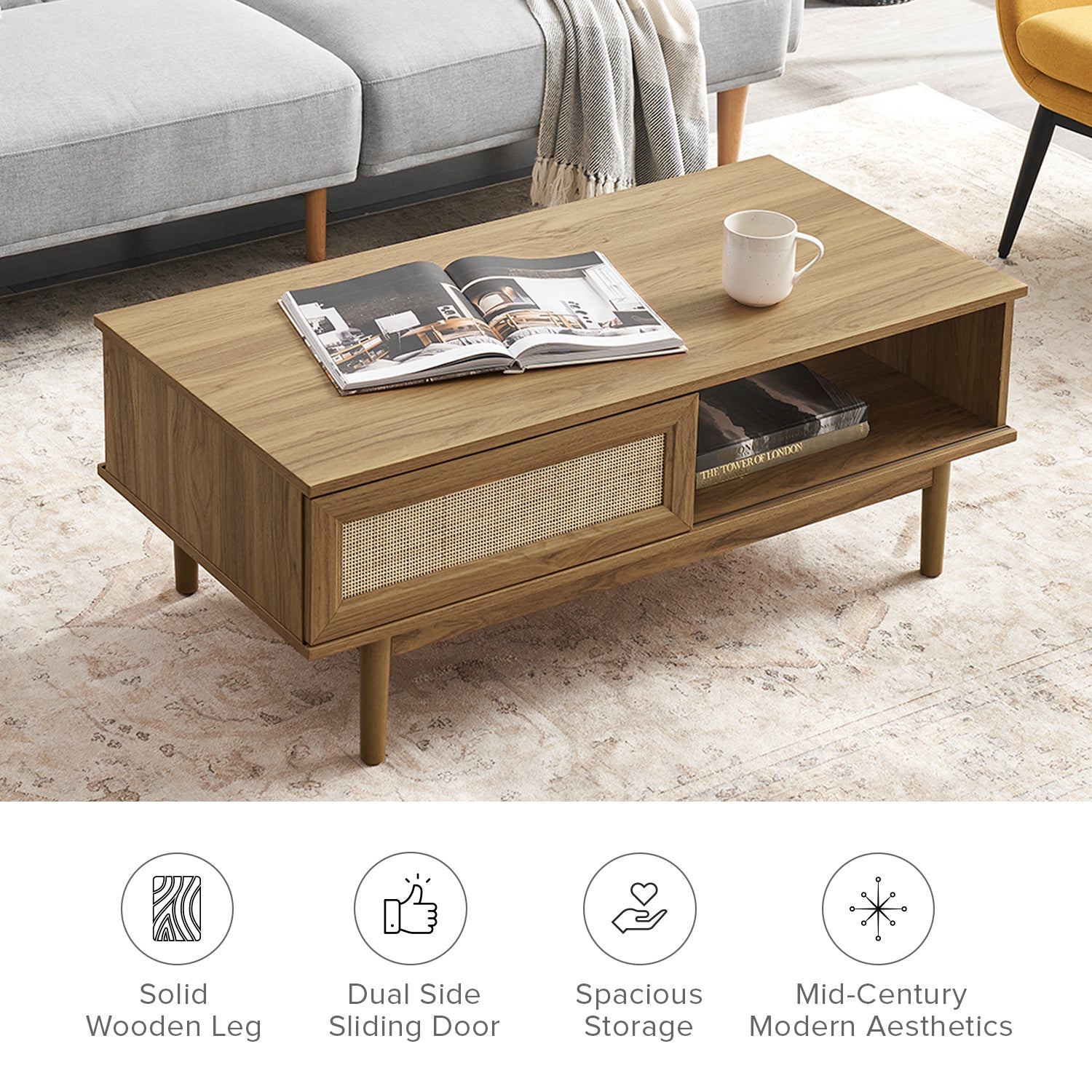 Ami low storage unit with rattan sliding doors — MOKURRA