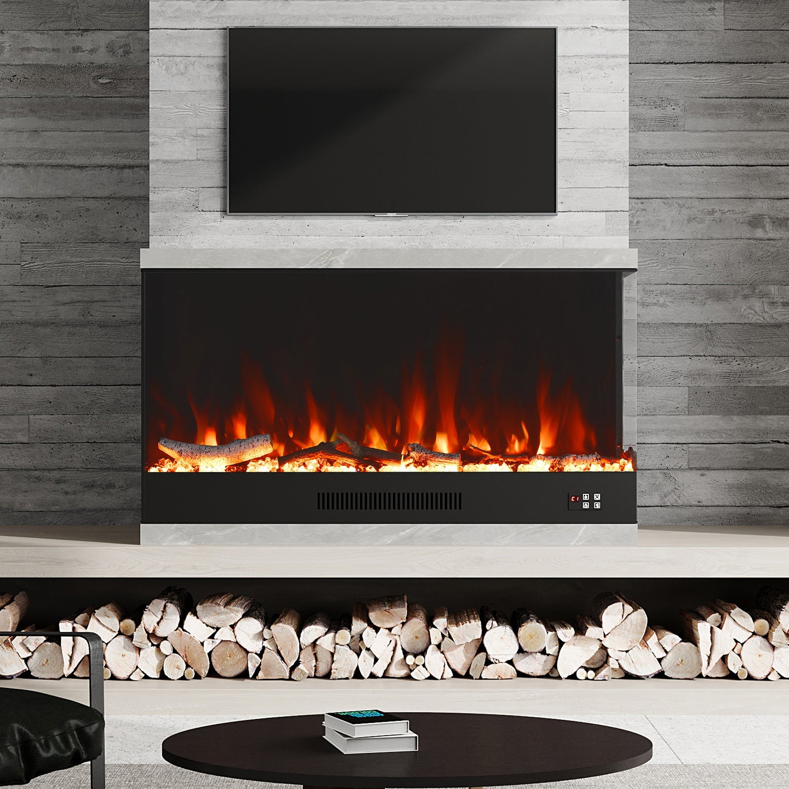 Modern Recessed Electric Fireplace with Remote & 12 Flame Colours 2