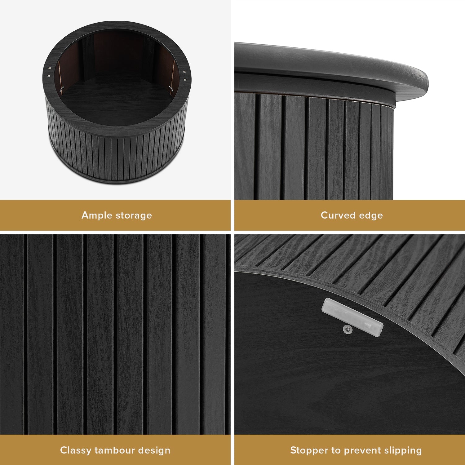 En oval slatted-tambour storage coffee table in Black finish — MOKURRA