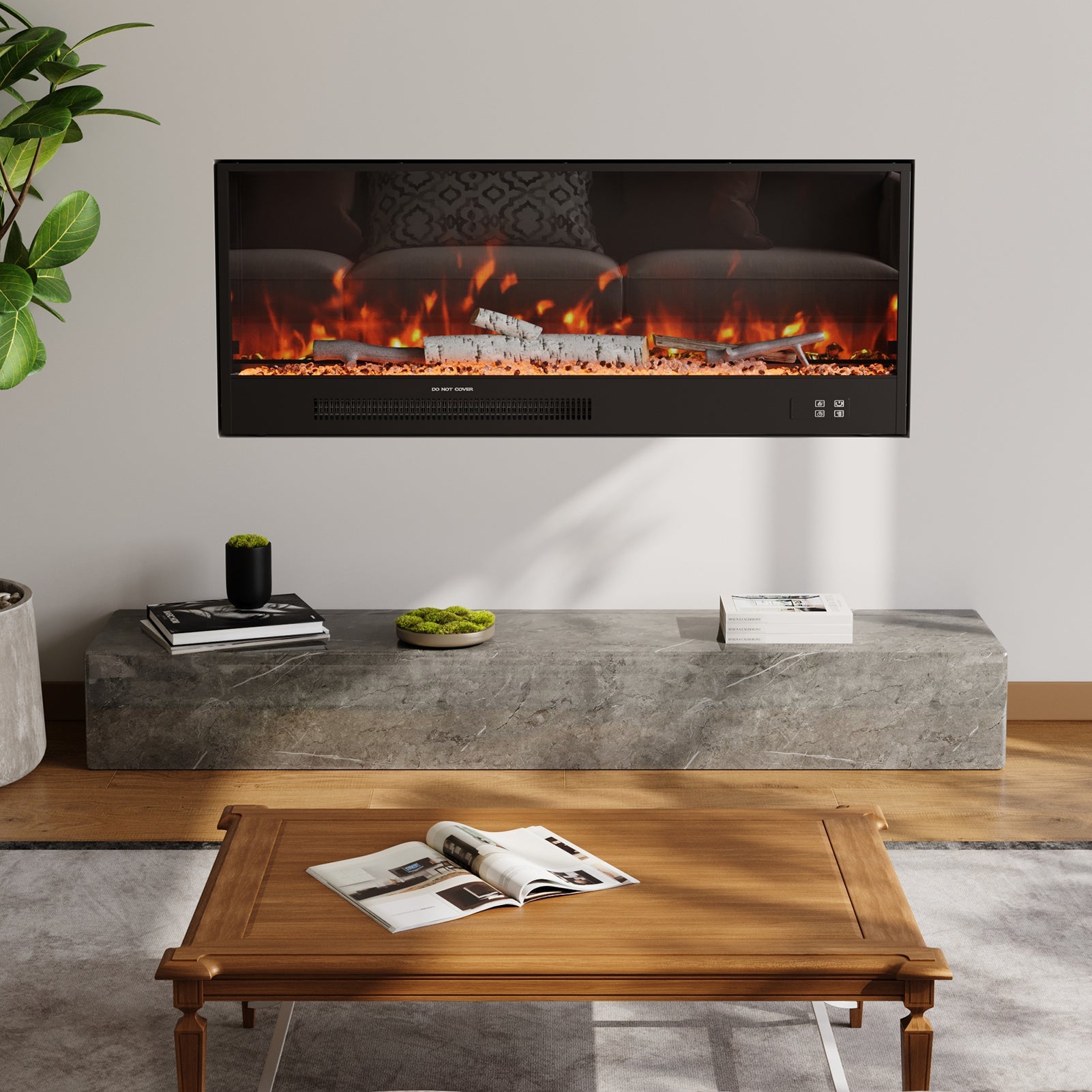 Recessed Electric Fireplace with Remote Control & Adjustable Flame Brightness 2