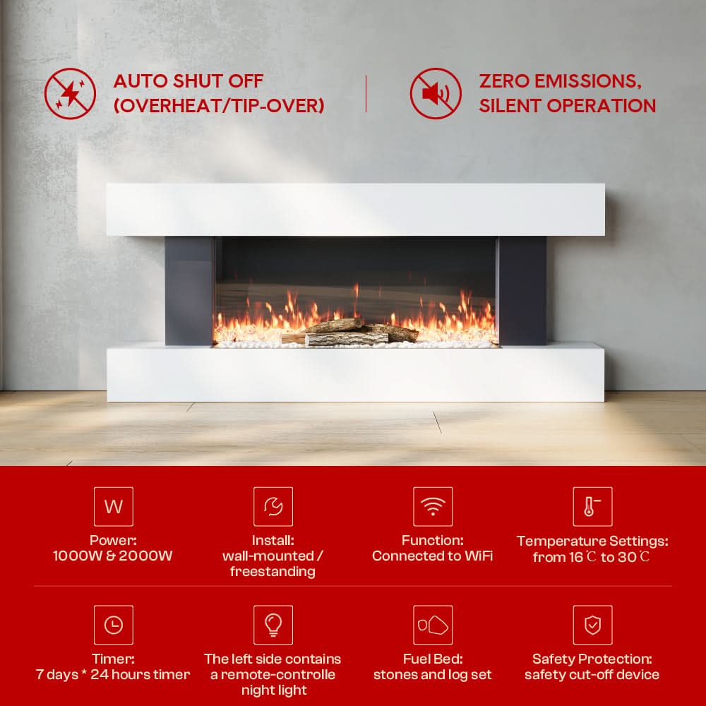 1000W/2000W Wall Mounted/Freestanding Electric Fireplace with Mantel 6