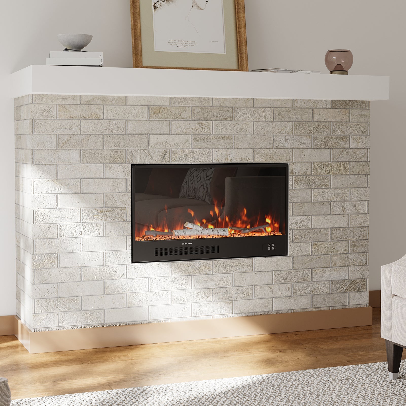 32 Inch Recessed Electric Fireplace with Remote Control 3