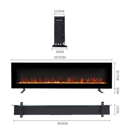 40/50/60 Inch Best Modern LED Electric Fireplace Heater Wall-mounted with Tempered Glass & Remote and 9 Flame Colours 0