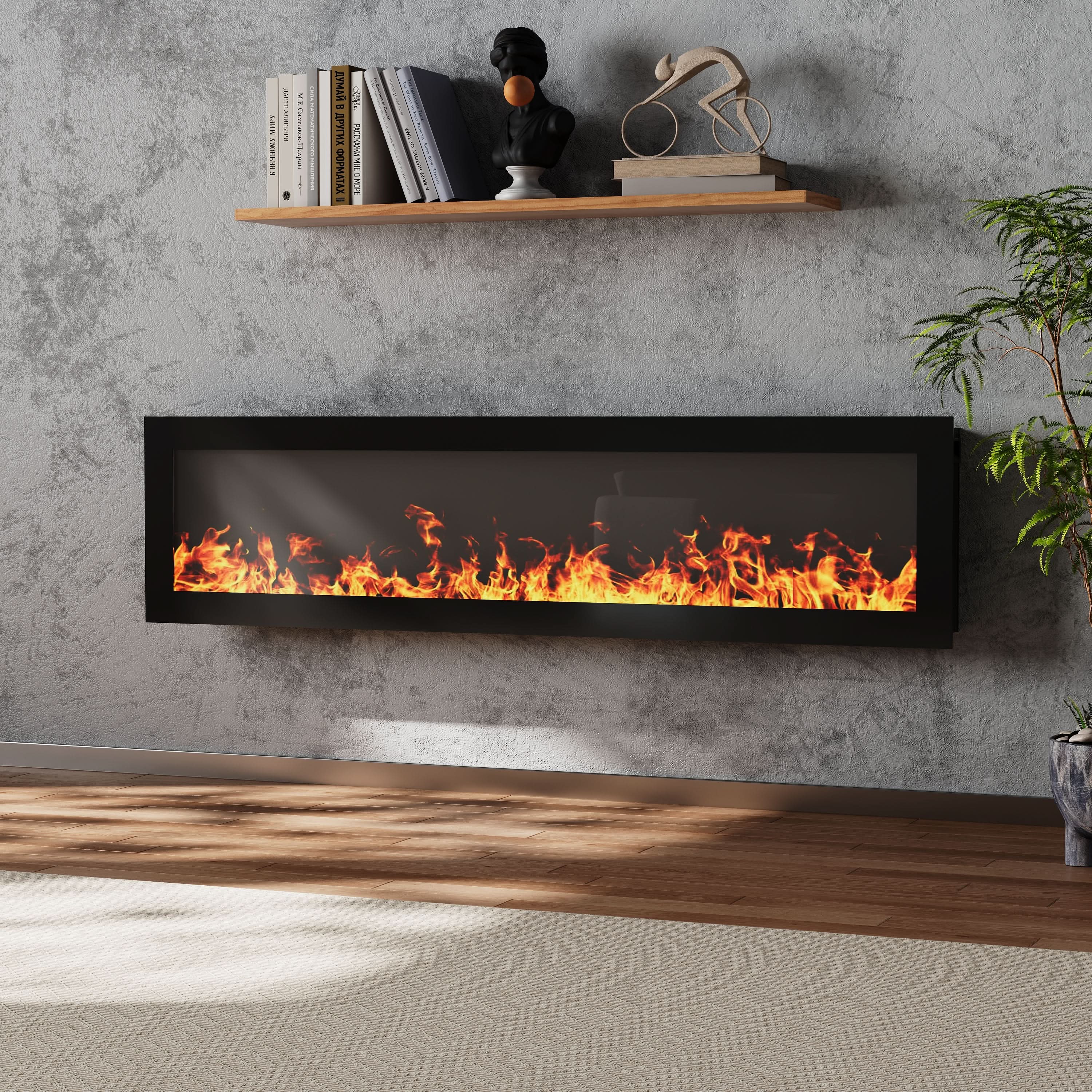 40/50/60 Inch Best Modern LED Electric Fireplace Heater Wall-mounted with Tempered Glass & Remote and 9 Flame Colours 1