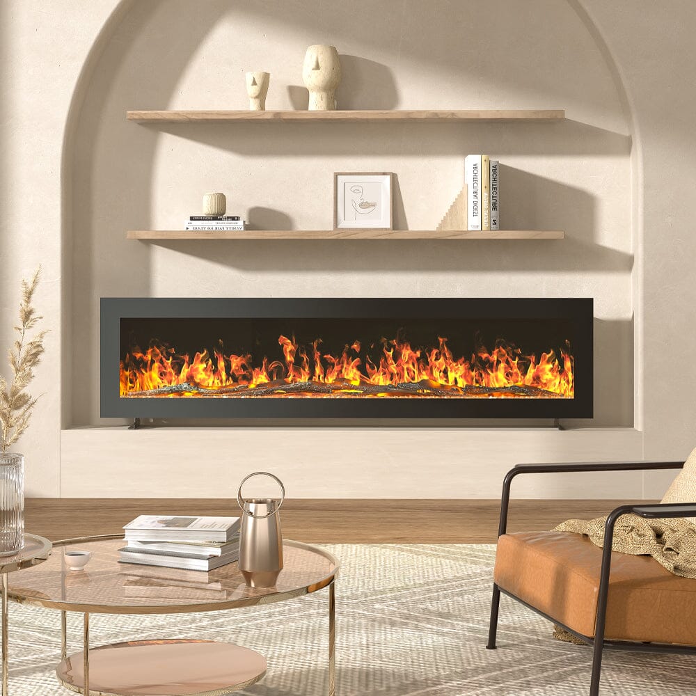 40/50/60 Inch Best Modern LED Electric Fireplace Heater Wall-mounted with Tempered Glass & Remote and 9 Flame Colours 3
