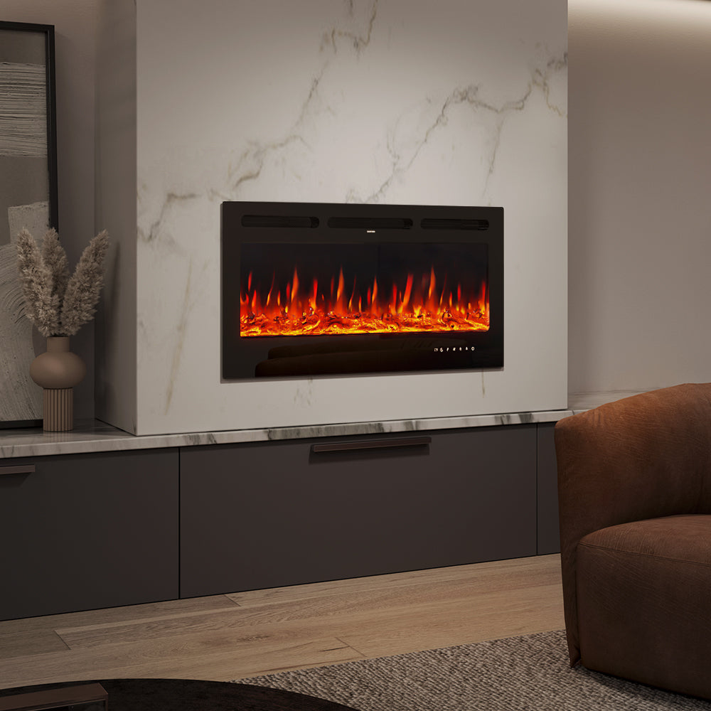 40 Inch Insert/Wall Mounted Electric Fireplace with Crystal Decor and Remote Control 0