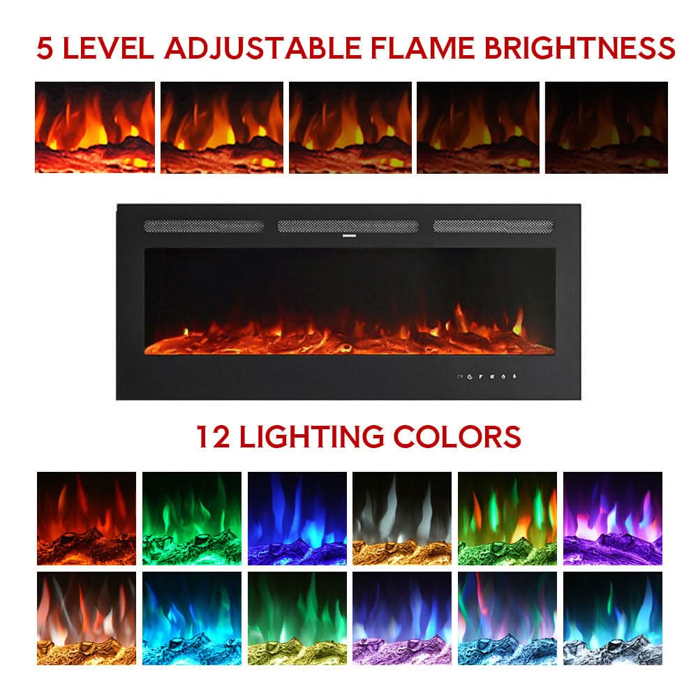 40 Inch Insert/Wall Mounted Electric Fireplace with Crystal Decor and Remote Control 6