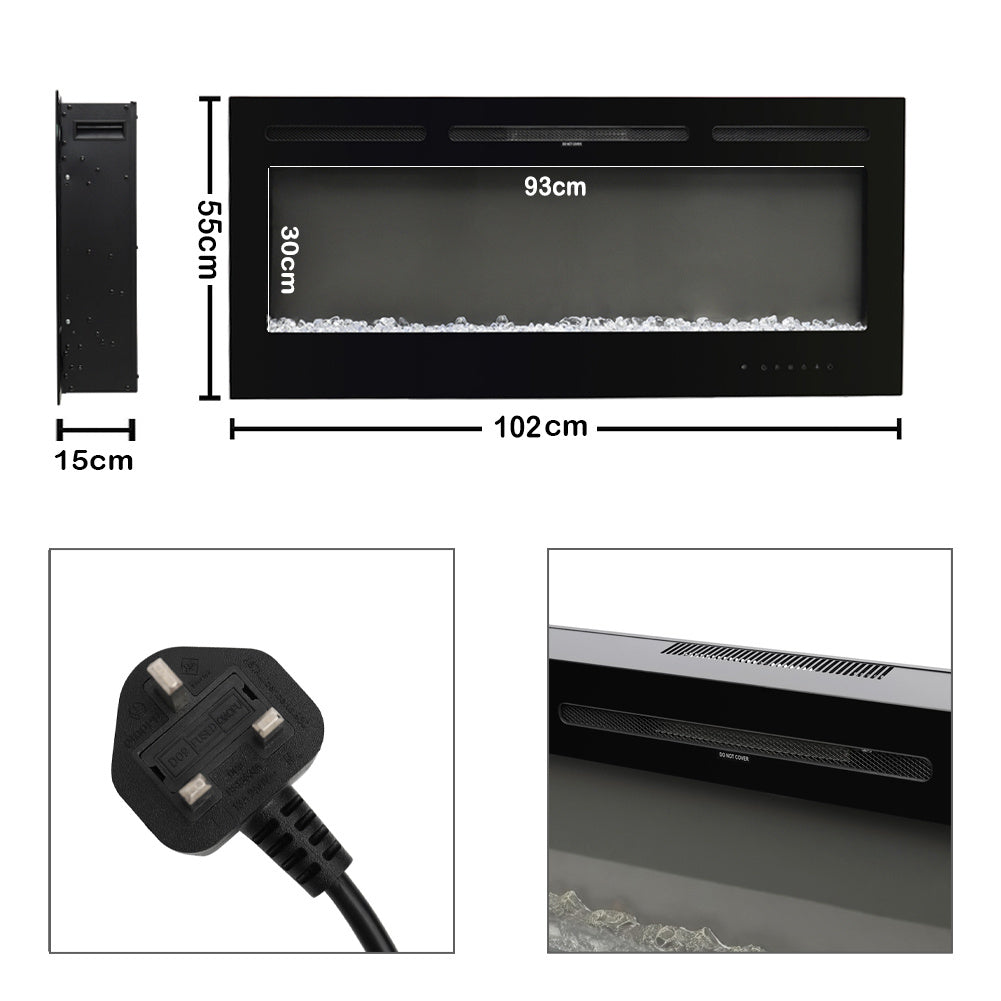 40 Inch Insert/Wall Mounted Electric Fireplace with Crystal Decor and Remote Control 7
