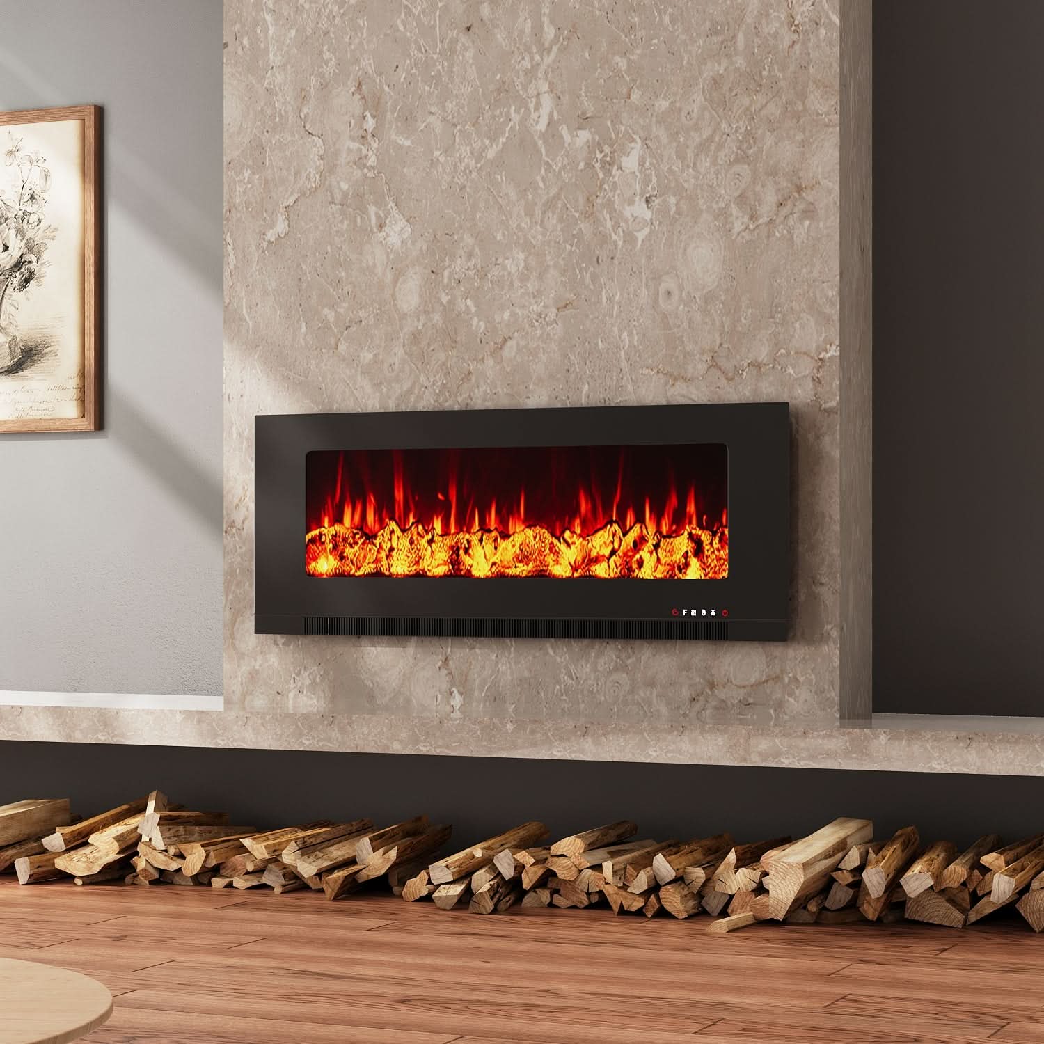 50/60/72 Inch Best Modern LED Electric Fireplace Inserts with Colour and Brightness Setting Wall Mounted 1
