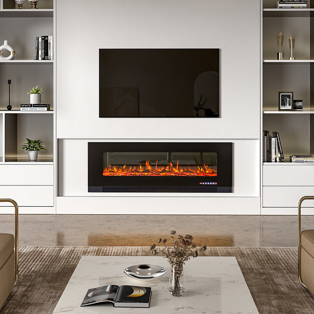 50/60/72 Inch Best Modern LED Electric Fireplace Inserts with Colour and Brightness Setting Wall Mounted 3