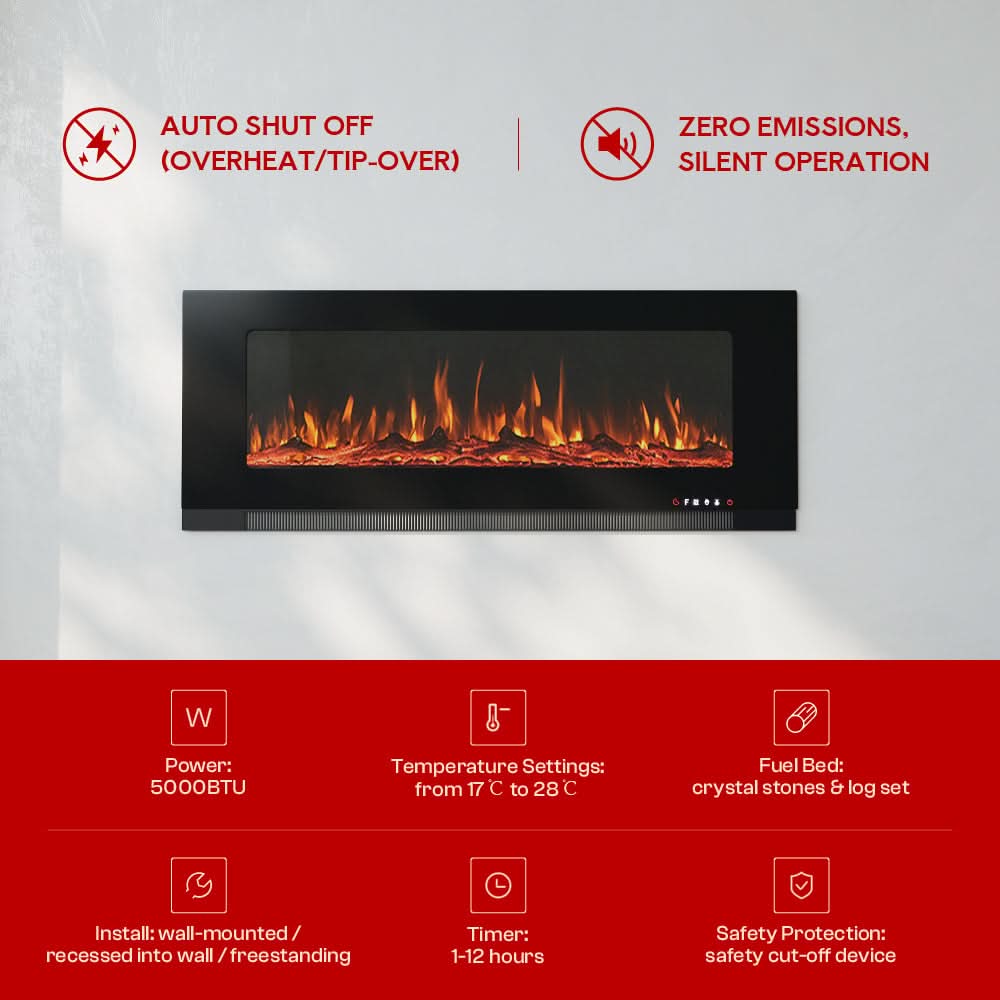 50/60/72 Inch Best Modern LED Electric Fireplace Inserts with Colour and Brightness Setting Wall Mounted 6