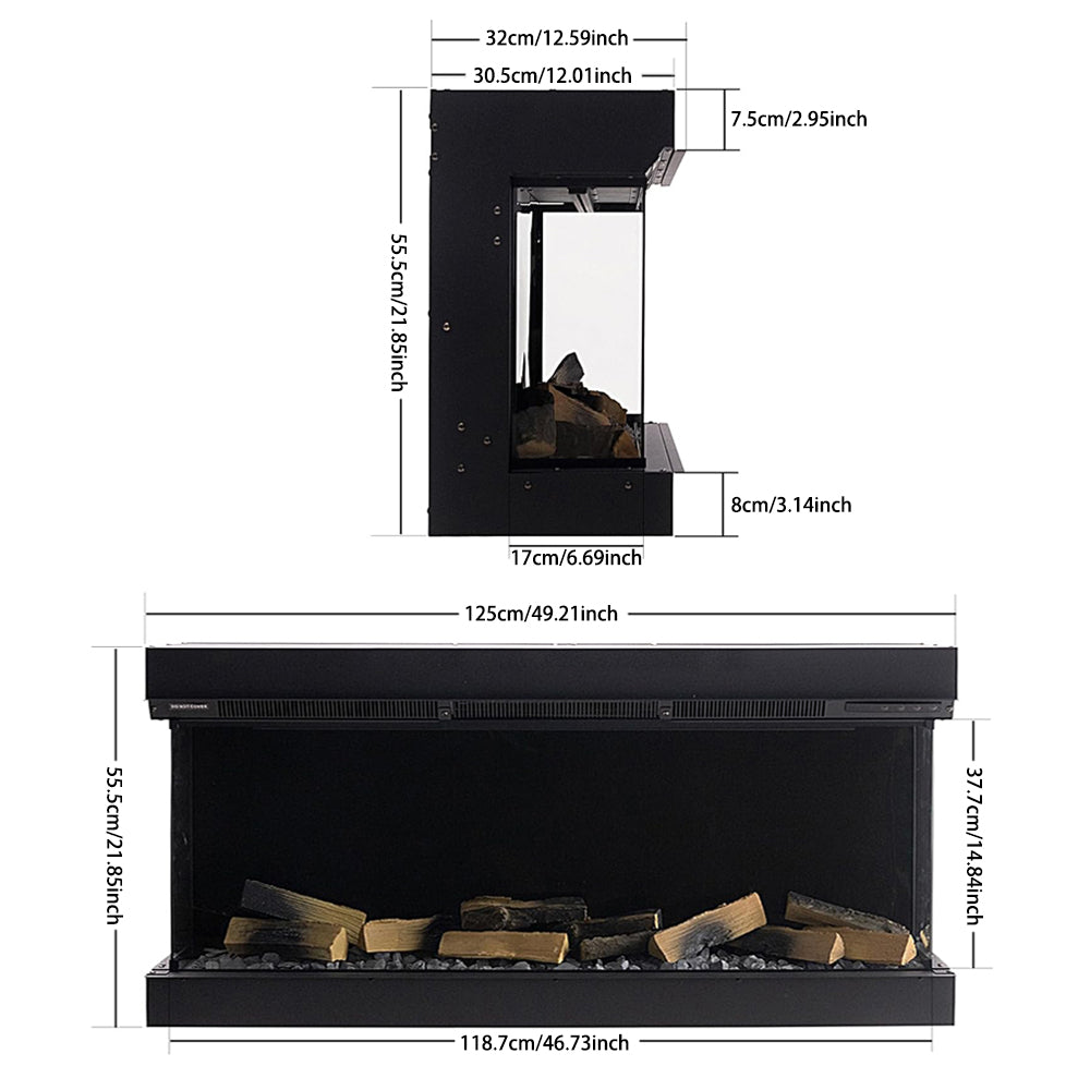 50/60 Inch 3-Sided Modern Smart Electric Fireplace with Remote Control 0