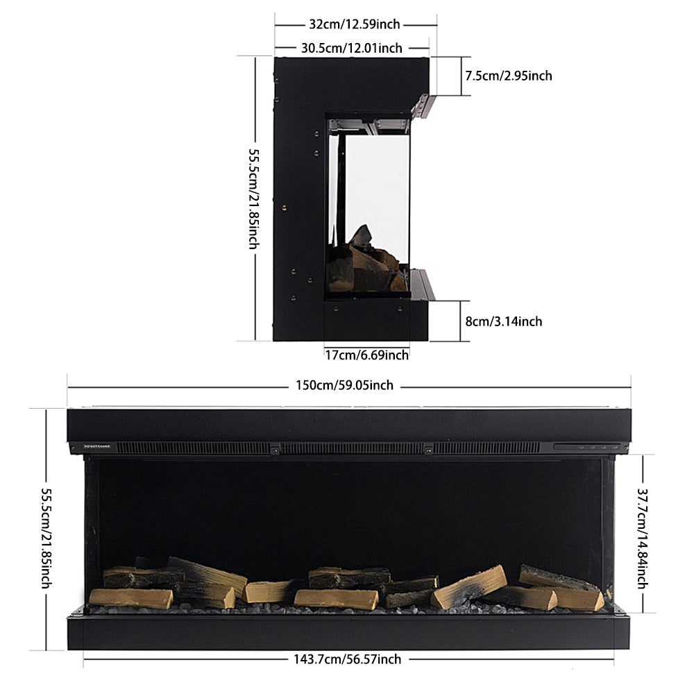 50/60 Inch 3-Sided Modern Smart Electric Fireplace with Remote Control 8