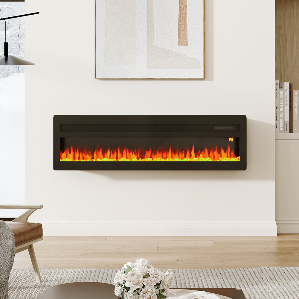 50 Inch Best Modern LED Electric Fireplace Heater Inserts with Tempered Glass & Remote and Adjustable Flames 0