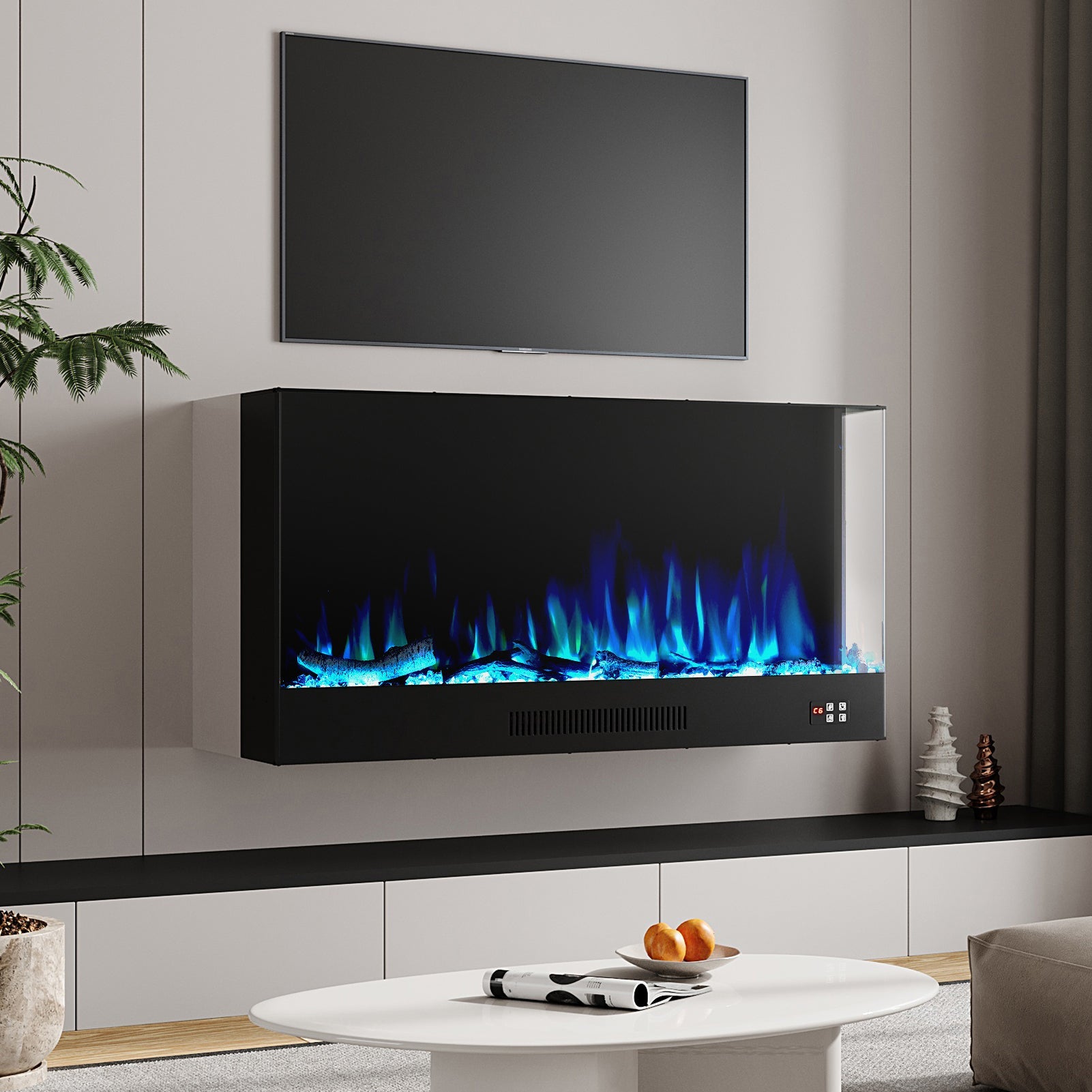 60 Inch Modern Recessed Electric Fireplace with Remote 2