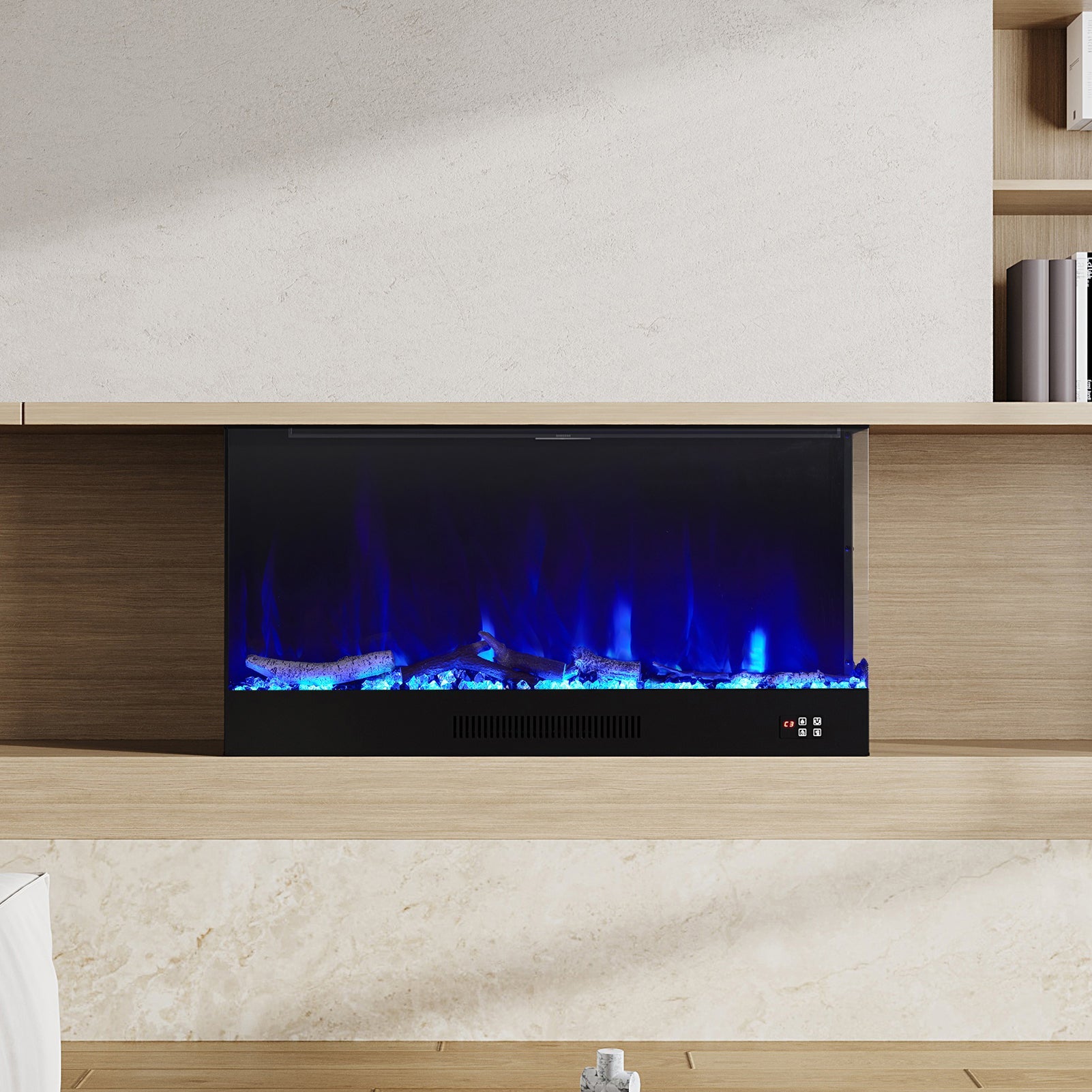 60 Inch Modern Recessed Electric Fireplace with Remote 4