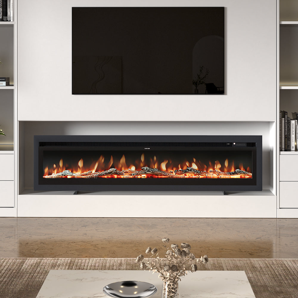 70/80 Inch Recessed & Wall Mounted & Freestanding LED Electric Fireplace with 12 Flame Colours 4