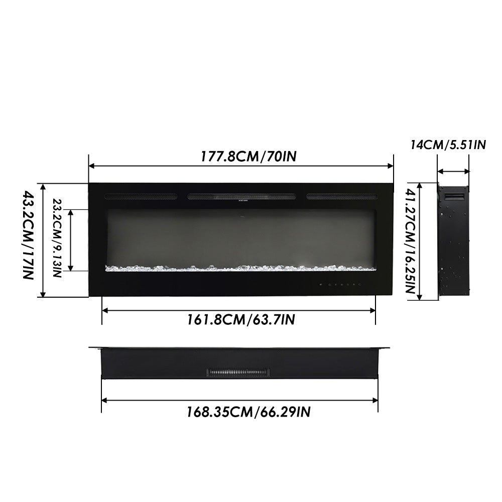 70 Inch Insert/Wall Mounted Electric Fireplace with 9 Colours and 5 Brightness Settings 3