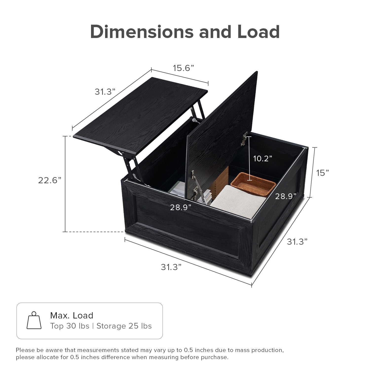 Kura lift-top storage coffee table in Black Oak-effect finish — MOKURRA