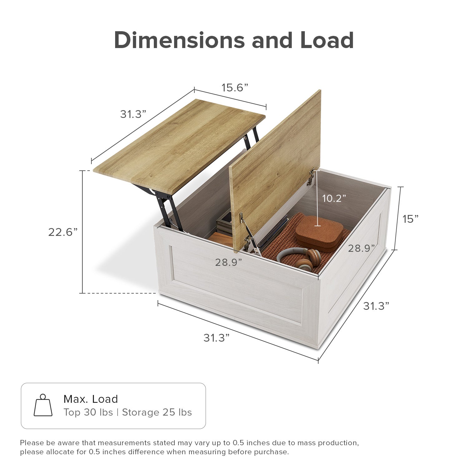 Kura lift-top storage coffee table in White Oak-effect finish — MOKURRA