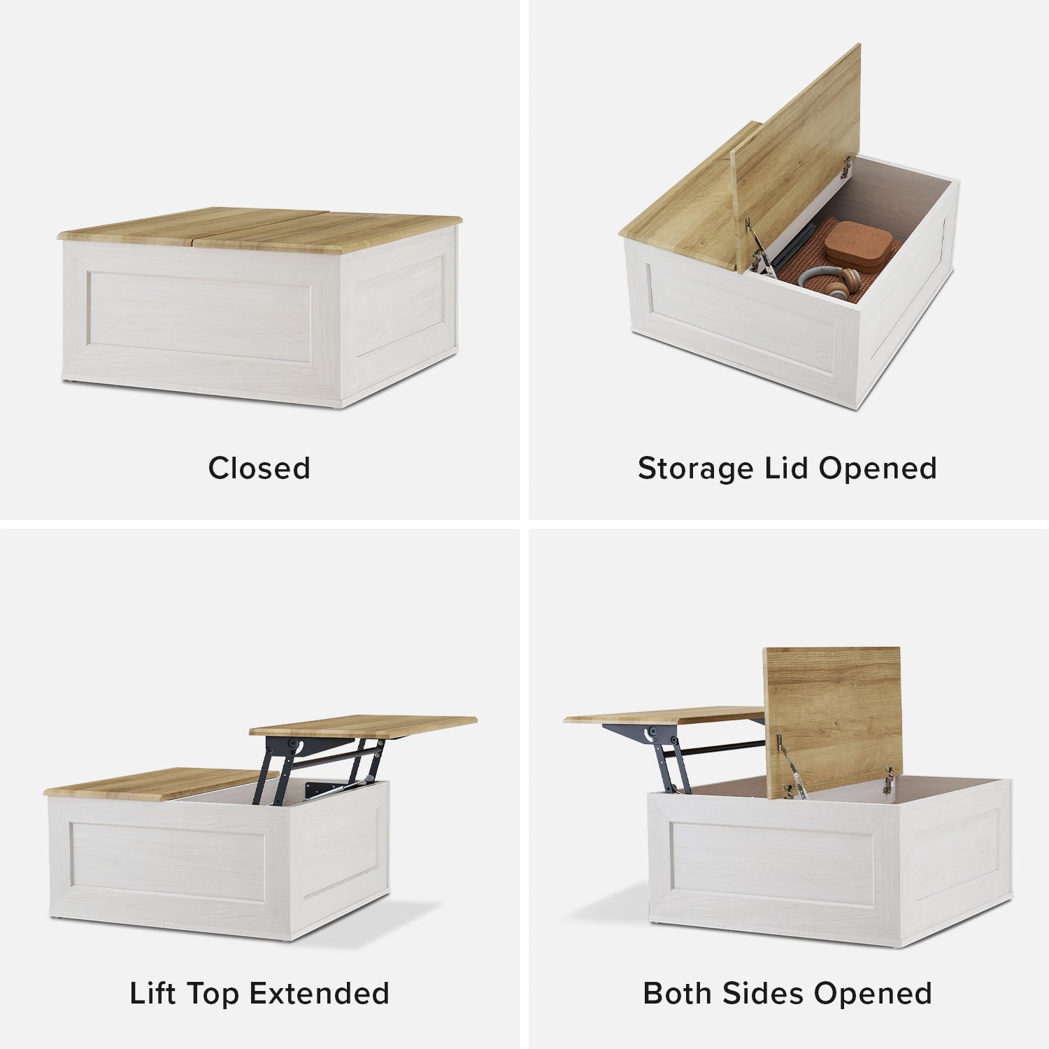 Kura lift-top storage coffee table in White Oak-effect finish — MOKURRA