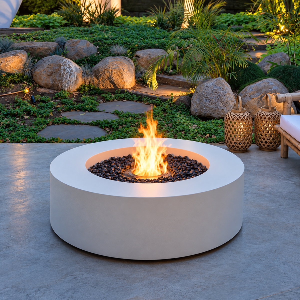Bernard Round Fire Pit Table, Bioethanol or Gas, Stainless Steel