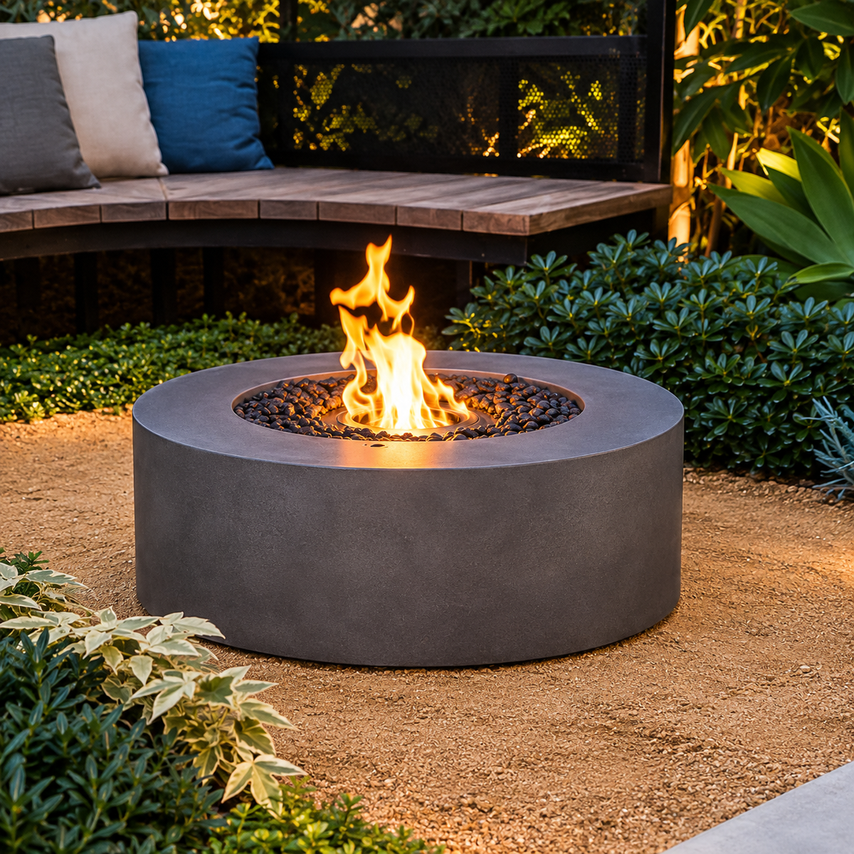 Bernard Round Fire Pit Table, Bioethanol or Gas, Stainless Steel