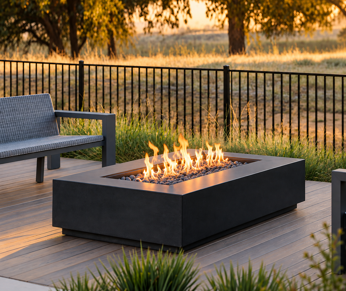 Teague Rectangular Fire Pit Table, Bioethanol or Gas, Stainless Steel