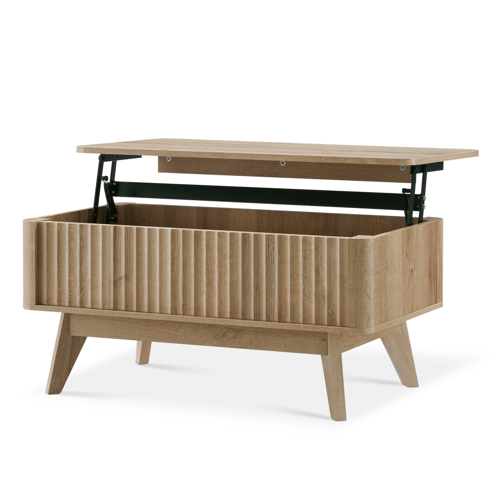 Sen fluted lift-top coffee table in Golden Oak-effect finish — MOKURRA