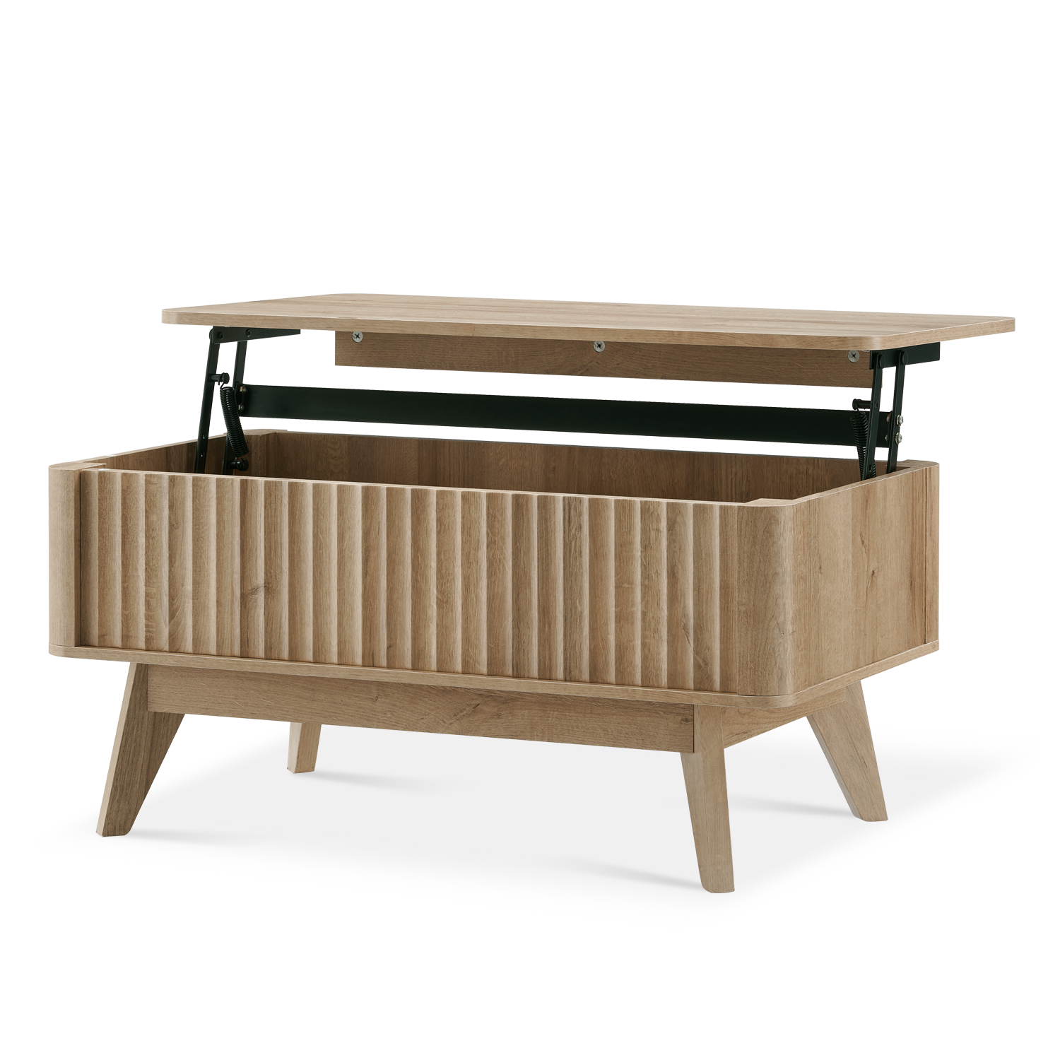 Sen fluted lift-top coffee table in Golden Oak-effect finish — MOKURRA