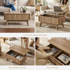 Sen fluted lift-top coffee table in Golden Oak-effect finish — MOKURRA