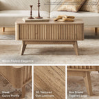 Sen fluted lift-top coffee table in Golden Oak-effect finish — MOKURRA