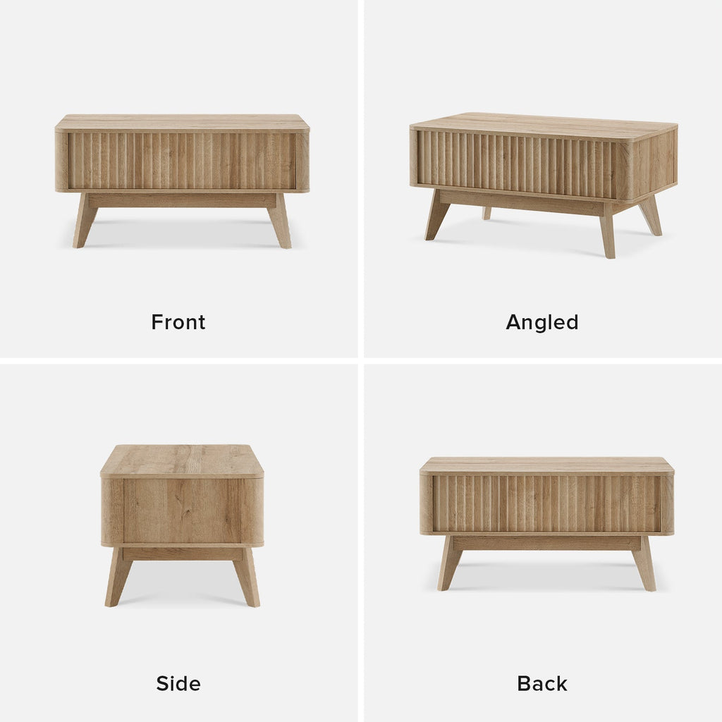 Sen fluted lift-top coffee table in Golden Oak-effect finish — MOKURRA