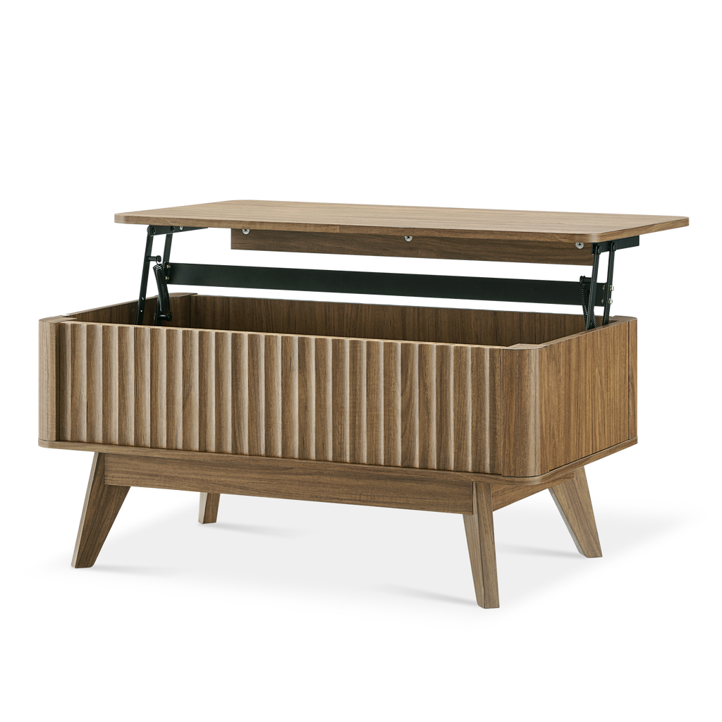 Sen fluted lift-top coffee table in Walnut-effect finish — MOKURRA