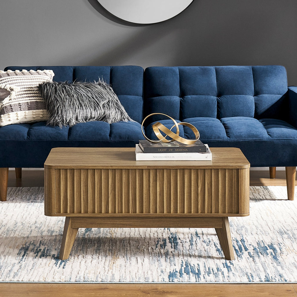Sen fluted lift-top coffee table in Walnut-effect finish — MOKURRA