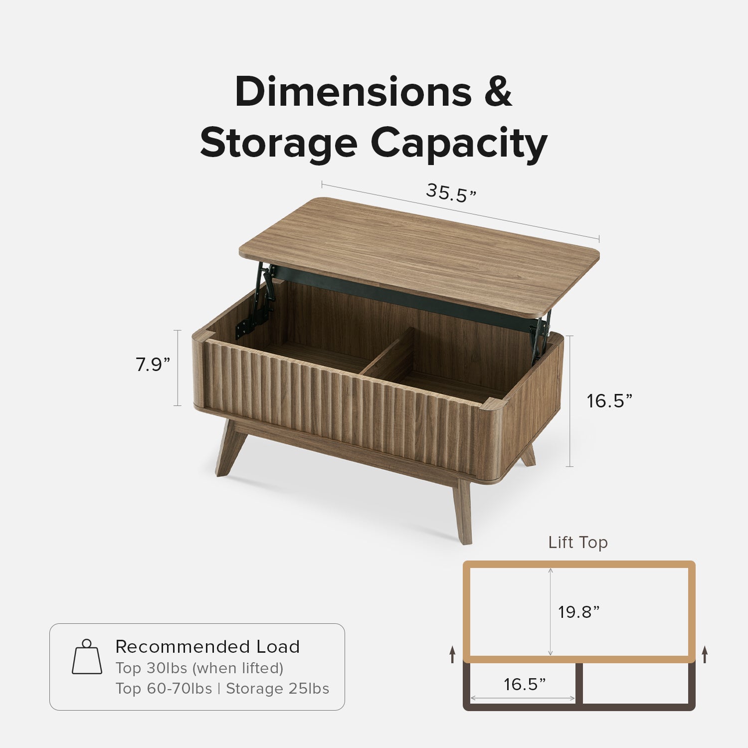 Sen fluted lift-top coffee table in Walnut-effect finish — MOKURRA