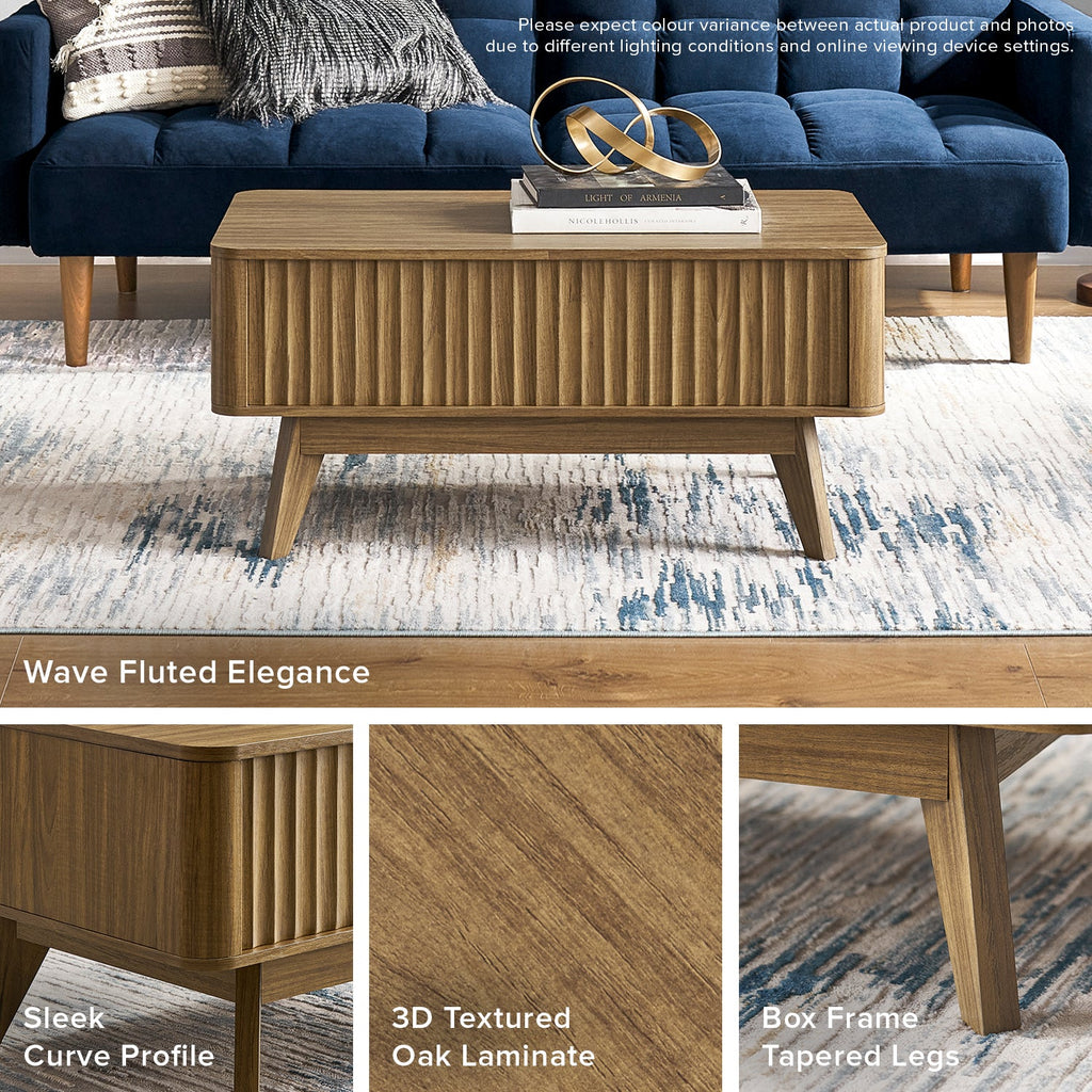 Sen fluted lift-top coffee table in Walnut-effect finish — MOKURRA