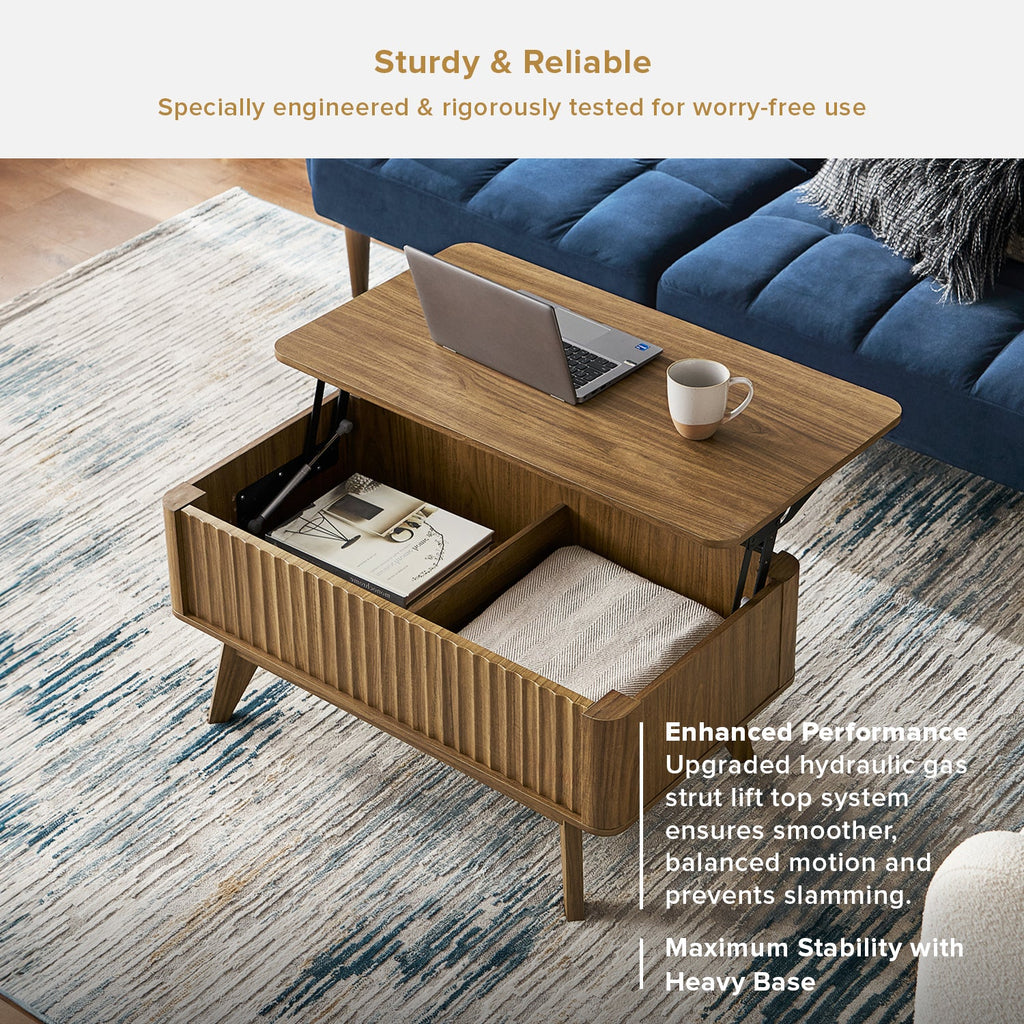 Sen fluted lift-top coffee table in Walnut-effect finish — MOKURRA